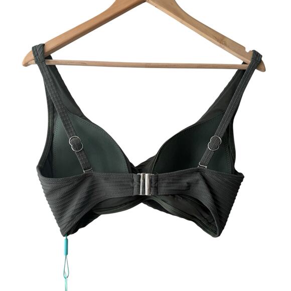Sea Level Eco Essentials Cross Front Khaki Green Multifit Bra Bikini Top Size 10 - Picture 7 of 9